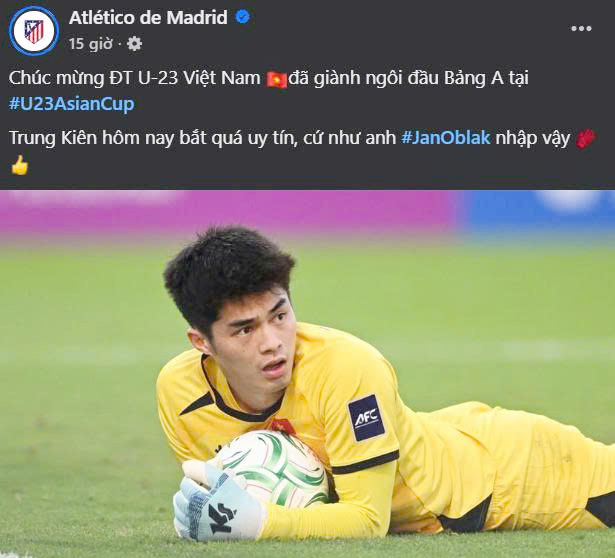 Thủ môn Trung Kiên của U23 Việt Nam được Atletico Madrid ví như ngôi sao Jan Oblak - Ảnh 3.